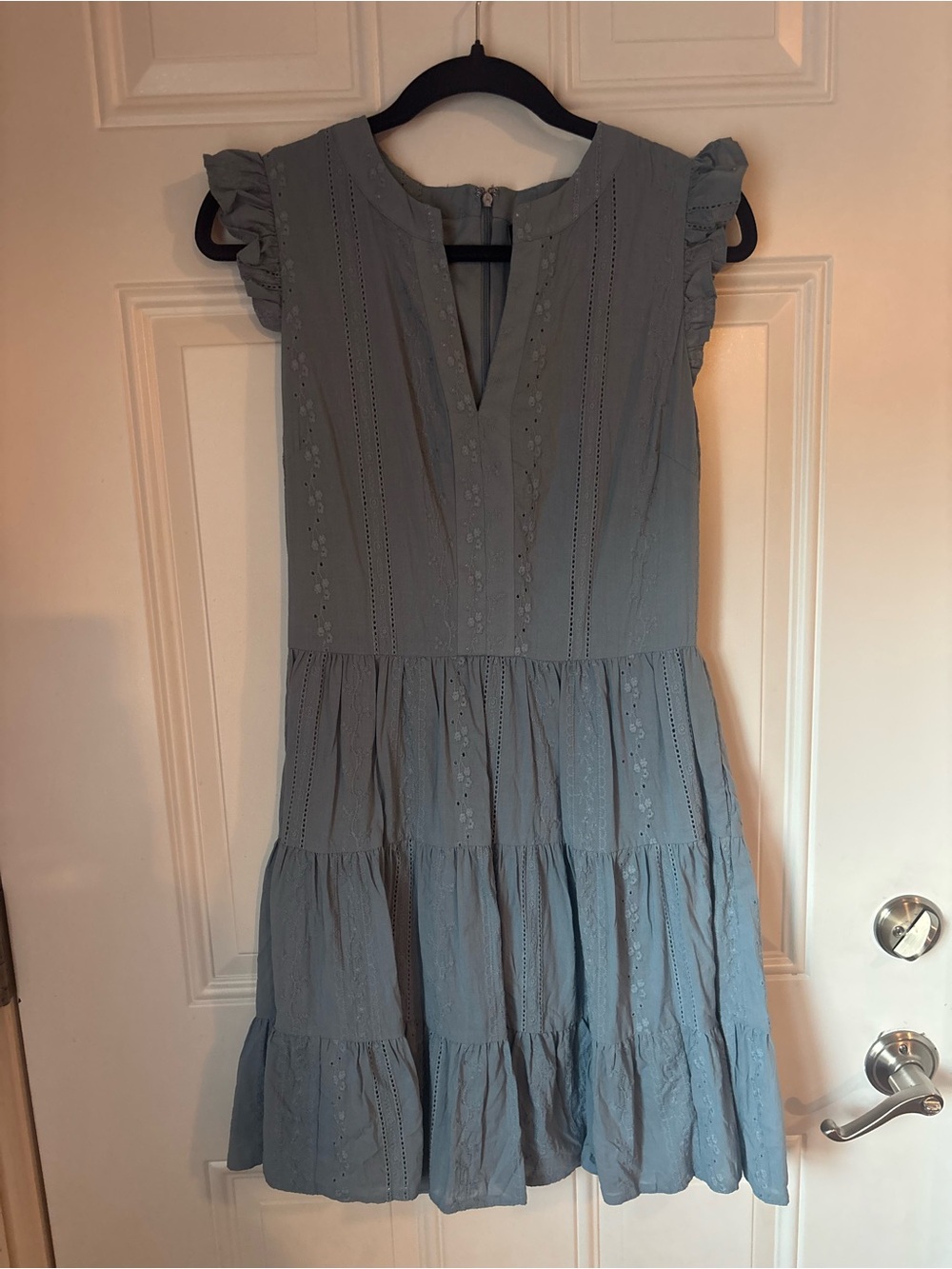 Laundry By Shelli Segal Dusty Blue Eyelet Tiered Midi Dress